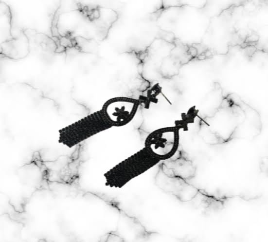 American Diamond Earrings Black Crystal Teardrop Dangle Earrings, Floral Design, Long Tassel Drop, Fashion Jewellery For Girls & Women's - Image 4