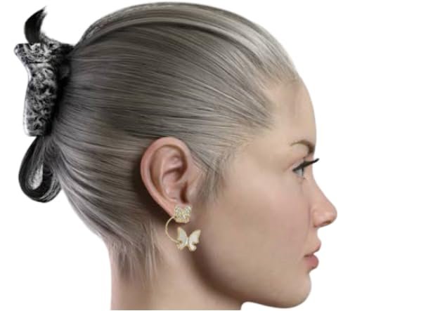 American Diamond Earrings Double Butterfly Crystal Stud Earrings, Gold-Tone with White Enamel, Fashion Jewelry for Girls & Women's - Image 3