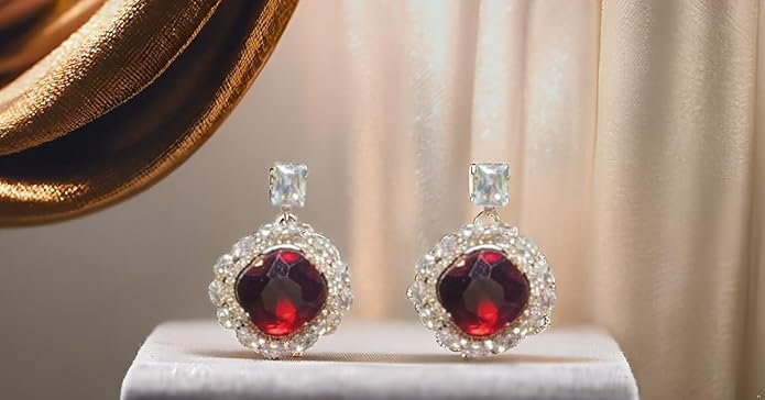 American Diamond Earrings Crystal Drop Earrings, Emerald Stone with Clear Rhinestone Border, Fashion Jewellery for Women's & Girls - Image 28
