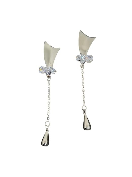 American Diamond Earrings Crystal Drop Dangle Earrings, Silver Chain, Modern Design, Fashion Jewellery For Girls & Women's