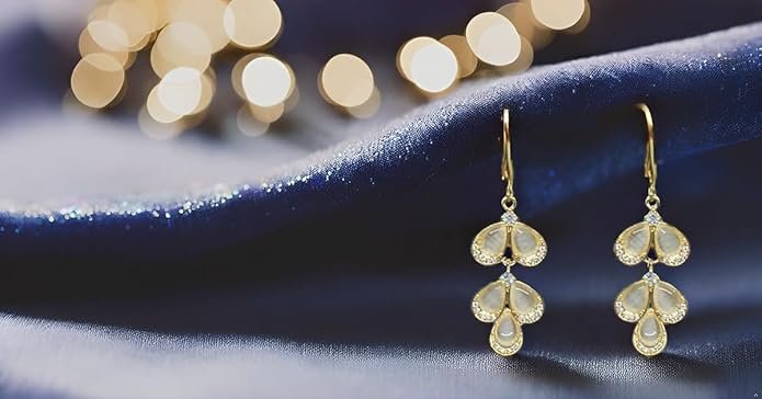 American Diamond Earrings Crystal Drop Dangle Earrings, Gold-Plated, Floral Design with Rhinestones, Jewellery For Girls & Women's - Image 5