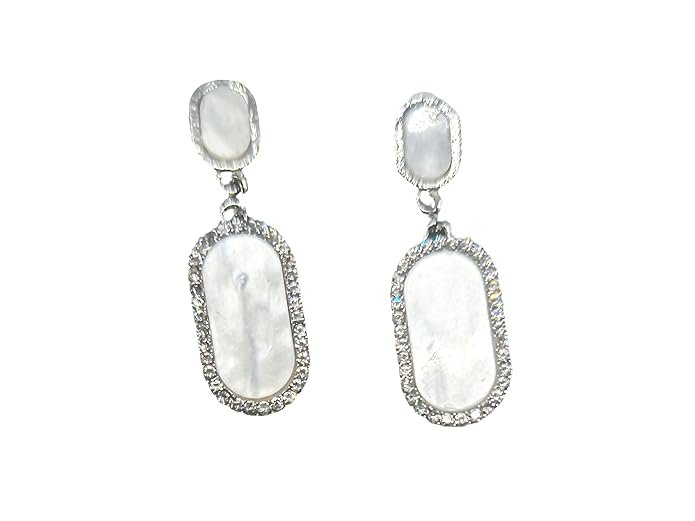 American Diamond Earrings Crystal Drop Dangle Earrings, Mother of Pearl Oval Design, Silver-Tone with Rhinestone Trim, Fashion Jewellery For Girls & Women's