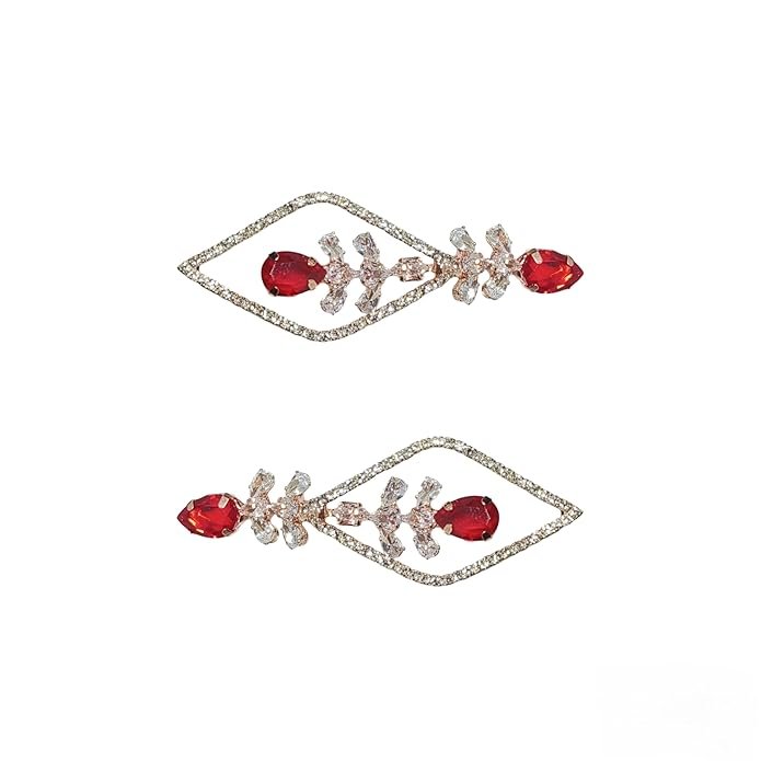 Crystal Drop Dangle Earrings, Geometric Diamond Shape With Clear Stones, Stylish Long Earrings For Girls, American Diamond Jewellery For Women's & Girls - Image 34