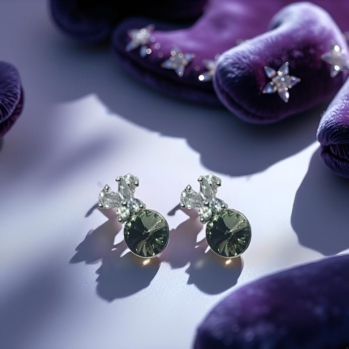 Crystal Stud Earrings With Stone, Small Fashion Jewellery for Girls, American Diamond Jewellery For Women's