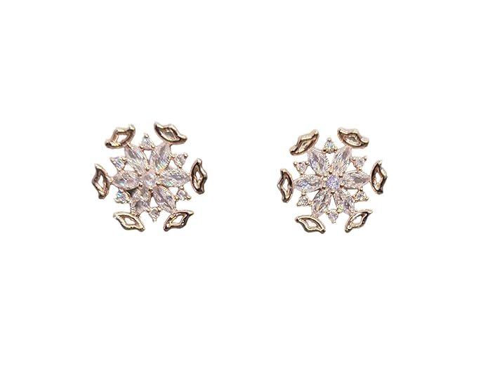 American Diamond Earrings Crystal Snowflake Stud Earrings, Rose Gold Plated, Cubic Zirconia, Fashion Jewellery For Girls & Women's