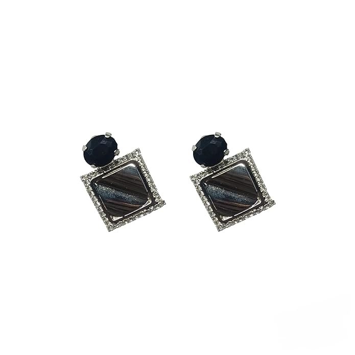 Square Crystal Stud Earrings With Stone, Fashion Statement Jewellery for Women, American Diamond Jewellery For Girls - Image 2