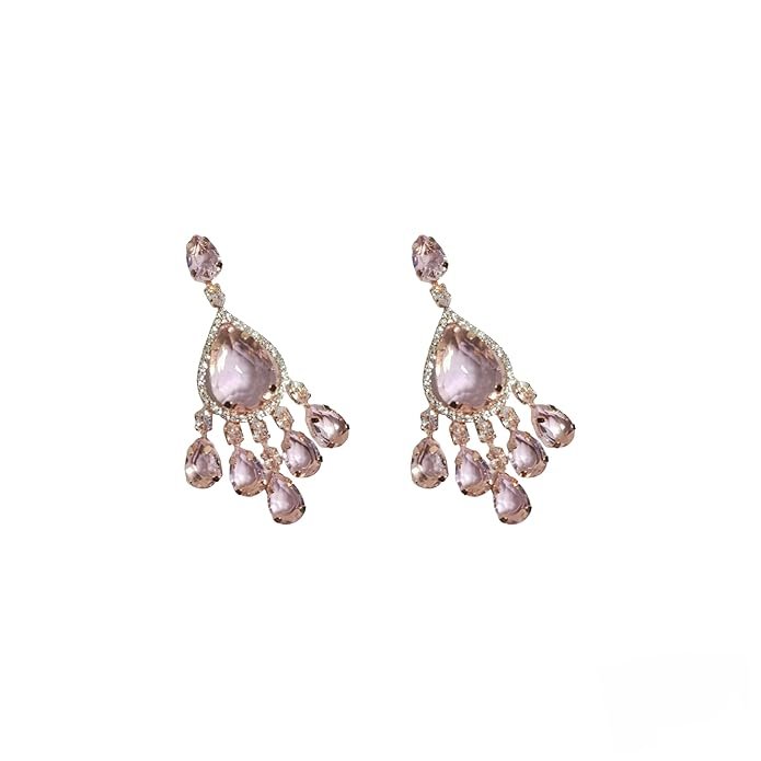 Crystal Drop Chandelier Earrings,Teardrop Design With Rhinestones,Elegant Earrings For Women, American Diamond Jewellery For Girls & Women's - Image 7
