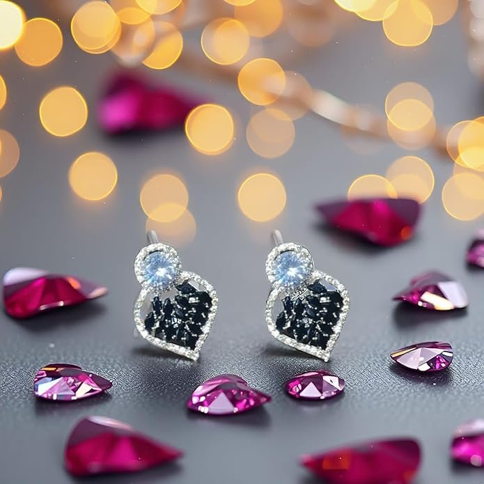 Crystal Stud Earrings With Stones, Silver-Plated, Fashion Jewellery for Women, American Diamond Jewellery For Girls