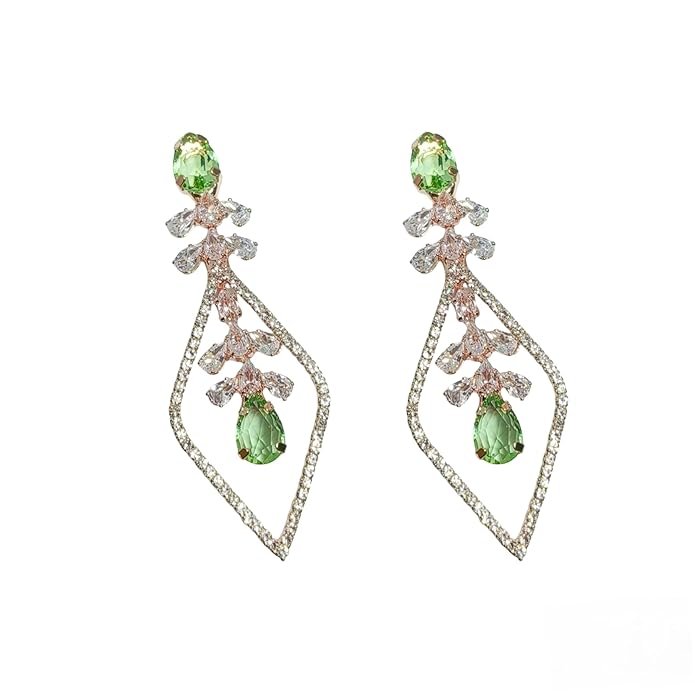 Crystal Drop Dangle Earrings, Geometric Diamond Shape With Clear Stones, Stylish Long Earrings For Girls, American Diamond Jewellery For Women's & Girls - Image 15