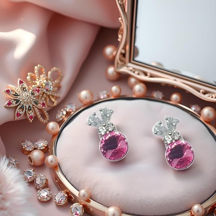 Crystal Stud Earrings With Stone, Small Fashion Jewellery for Girls, American Diamond Jewellery For Women's