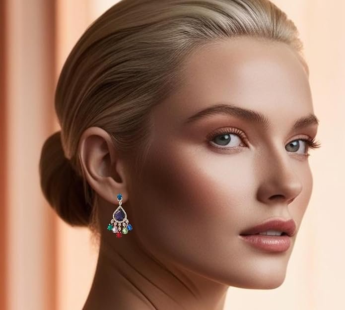 Crystal Drop Chandelier Earrings,Teardrop Design With Rhinestones,Elegant Earrings For Women, American Diamond Jewellery For Girls & Women's - Image 15