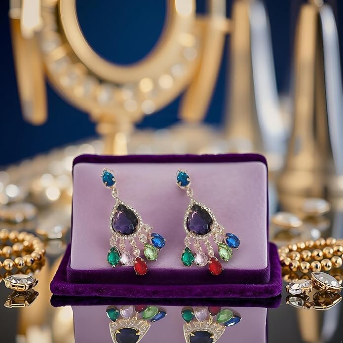 Crystal Drop Chandelier Earrings,Teardrop Design With Rhinestones,Elegant Earrings For Women, American Diamond Jewellery For Girls & Women's - Image 17